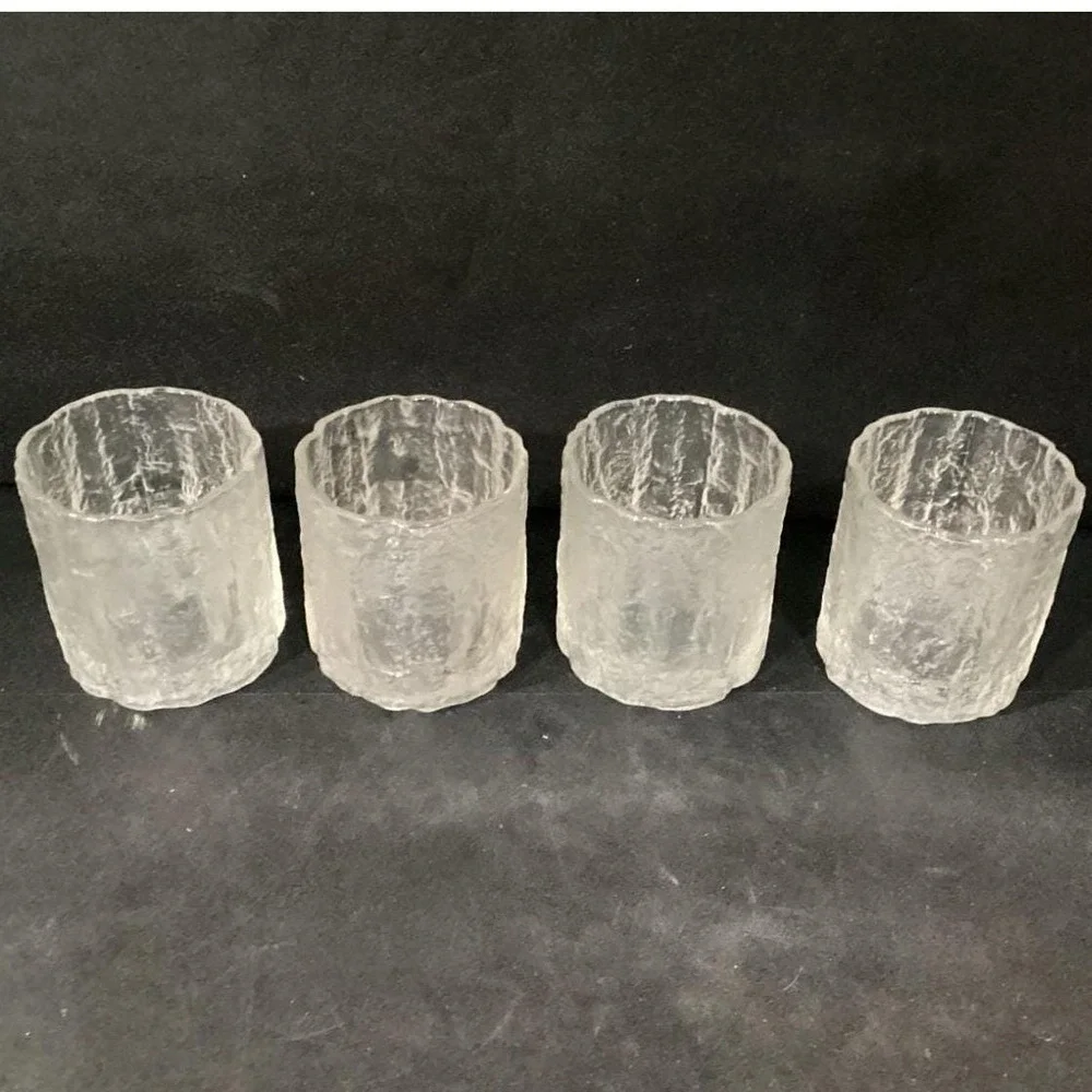 Hoya Glacier Ice Bark Crystal Rocks Glasses, Set of 4, Textured Lowball Tumblers